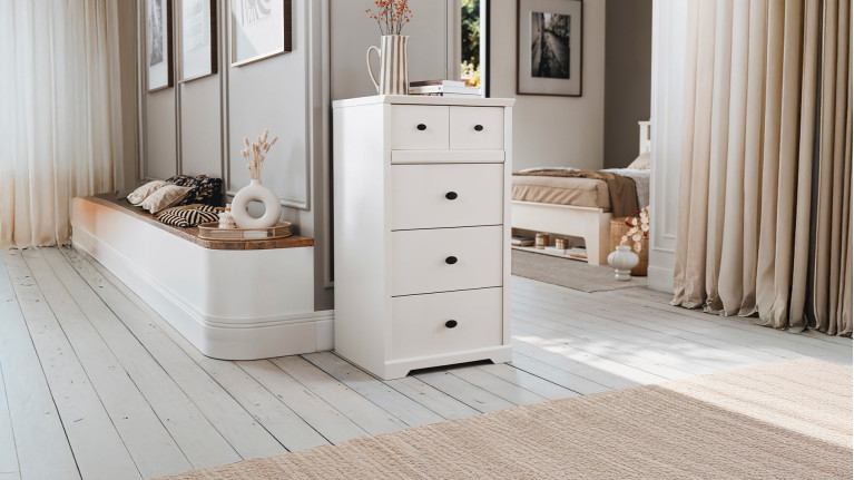 Chiffonnier BEAUMONT CELIO | 4 tiroirs en blanc lin ou gris galet