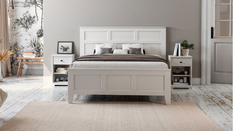 Lit BEAUMONT CELIO | Charme romantique en blanc lin ou gris galet