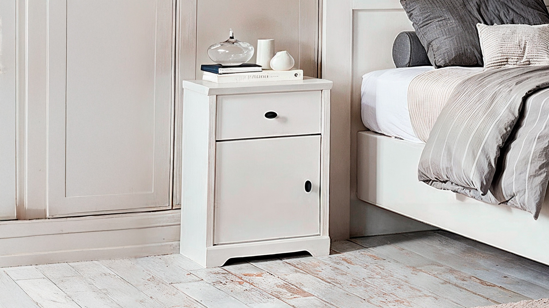 Chevet BEAUMONT CELIO | 1 tiroir ou 2 niches, blanc lin ou gris galet