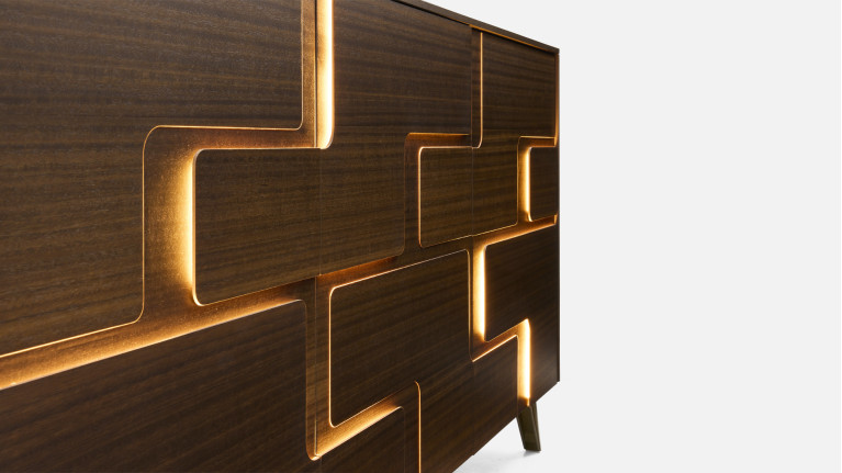 Buffet 4 portes eucalyptus PUZZLE | Élégance naturelle revisitée