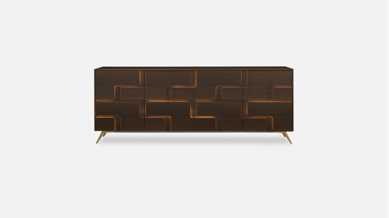 Buffet 4 portes eucalyptus PUZZLE | Élégance naturelle revisitée