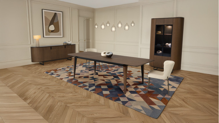 Table extensible COSMOS noyer | Allonge centrale et piètement frêne