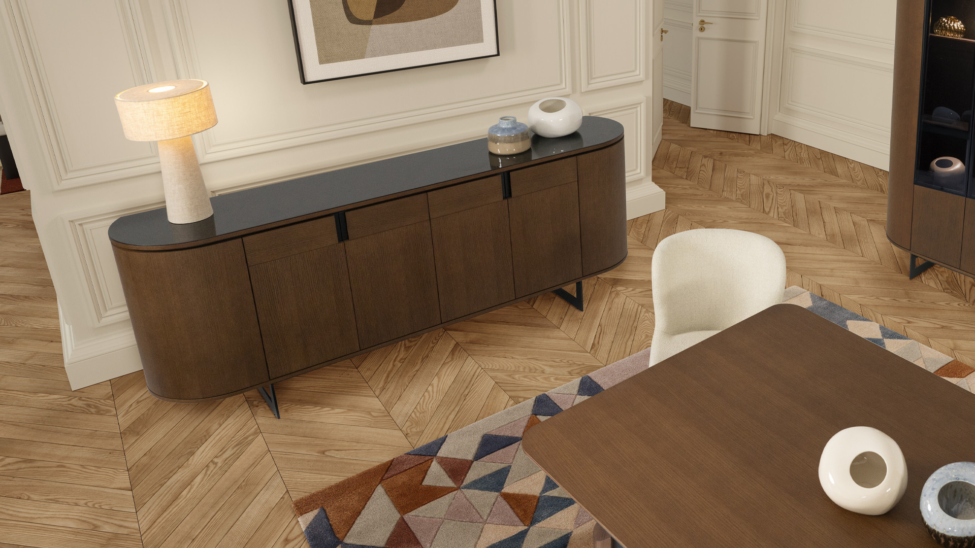 Buffet Cosmos noyer | Courbes douces et finitions haut de gamme