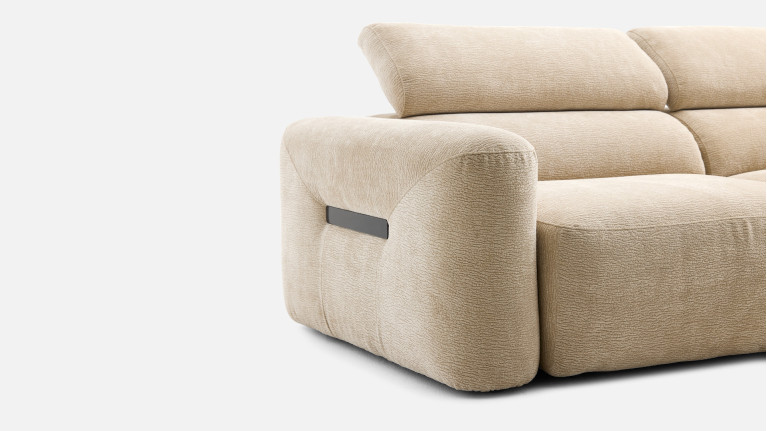 Canapé d’angle relaxation électrique RÉVÉLATION | Tissu beige