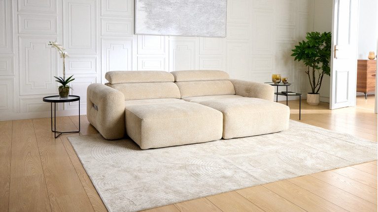 Canapé d’angle relaxation électrique RÉVÉLATION | Tissu beige