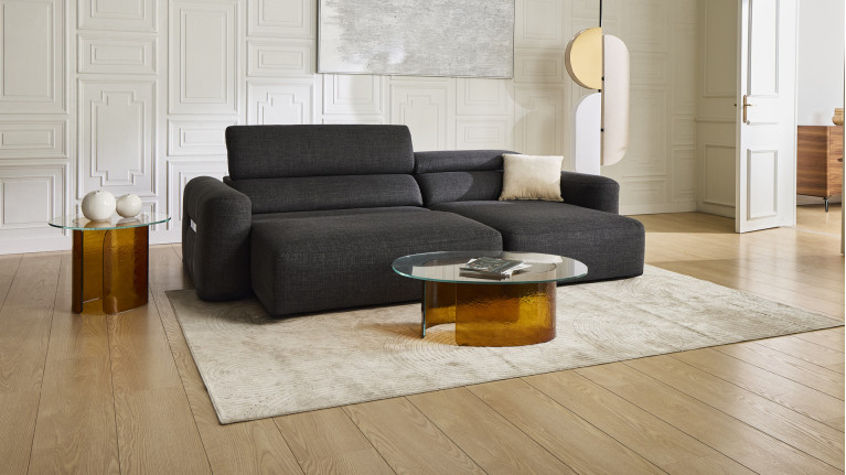 Canapé d’angle relaxation électrique RÉVÉLATION | Tissu beige