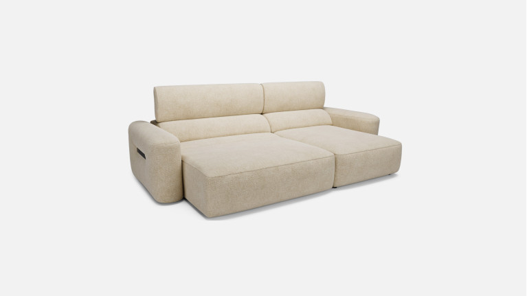 Canapé d’angle relaxation électrique RÉVÉLATION | Tissu beige