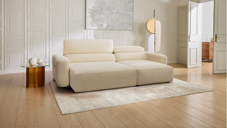 Canapé d’angle relaxation électrique RÉVÉLATION | Tissu beige