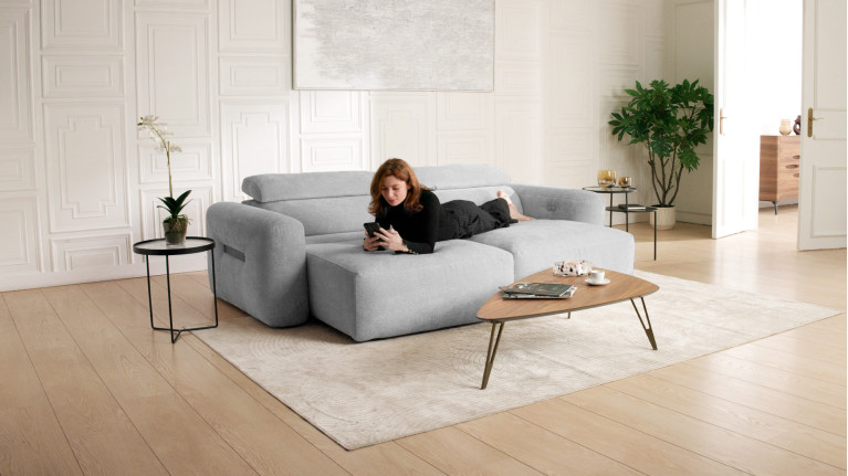 Canapé avec relaxation électrique RÉVÉLATION | Tissu beige