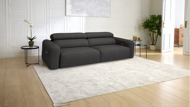 Canapé d’angle relaxation électrique RÉVÉLATION | Tissu beige