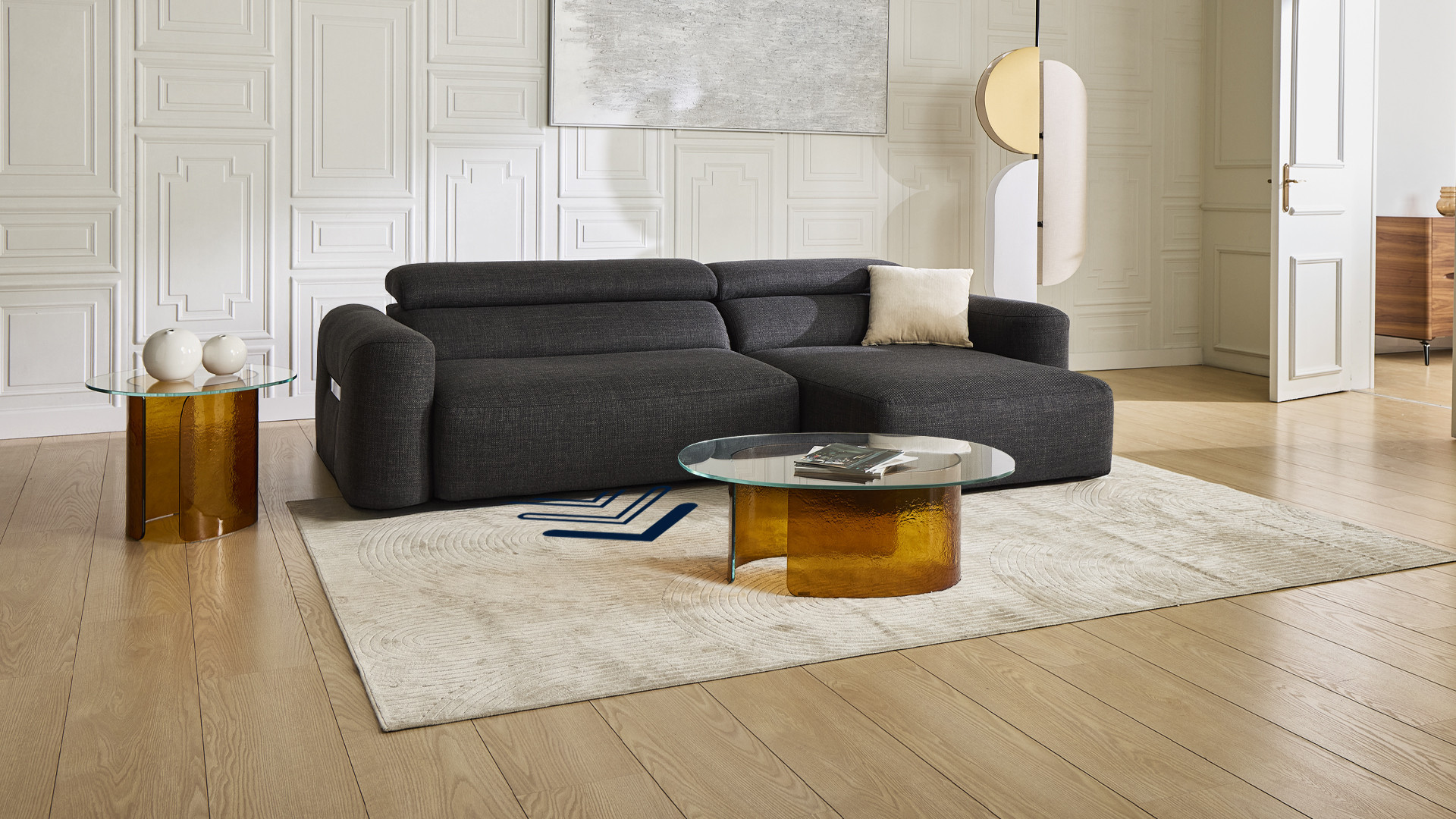 Canapé d’angle relaxation électrique RÉVÉLATION | Tissu beige