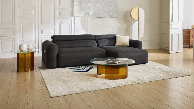 Canapé d’angle relaxation électrique RÉVÉLATION | Tissu beige