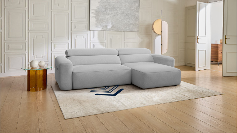 Canapé d’angle relaxation électrique RÉVÉLATION | Tissu gris