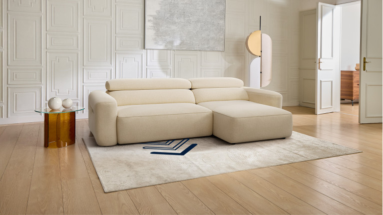 Canapé d’angle relaxation électrique RÉVÉLATION | Tissu beige
