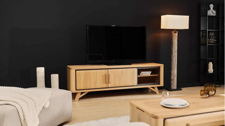 Meuble TV ONTARIO en chêne massif avec rangements