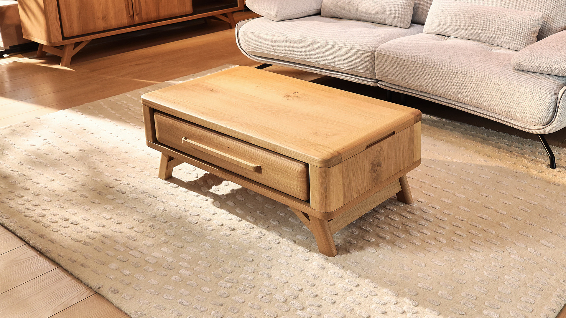 Table basse ONTARIO en chêne massif | Plateau relevable