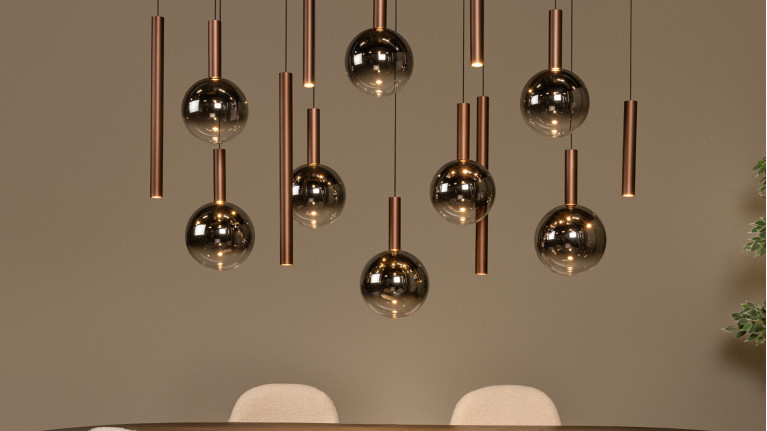 Suspension JASMINE en verre fumé | LED cuivre