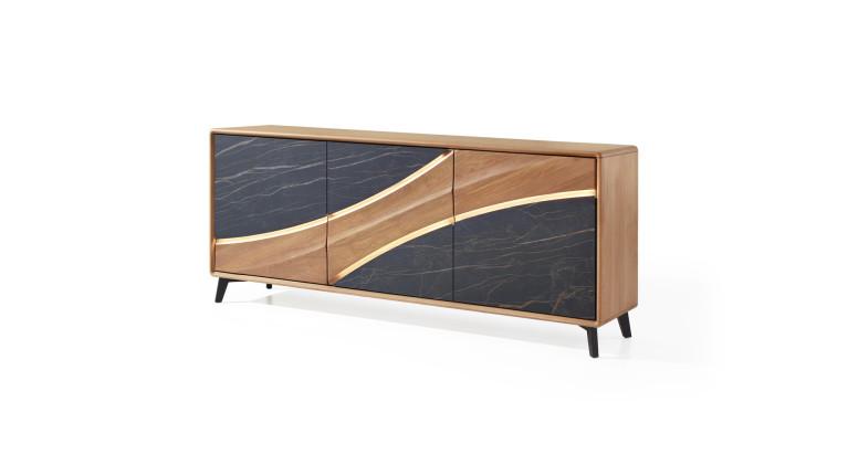 Buffet 3 portes CANYON — Chaleur du chêne et céramique marbrée
