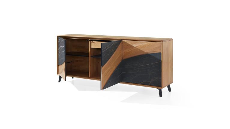 Buffet 3 portes CANYON — Chaleur du chêne et céramique marbrée