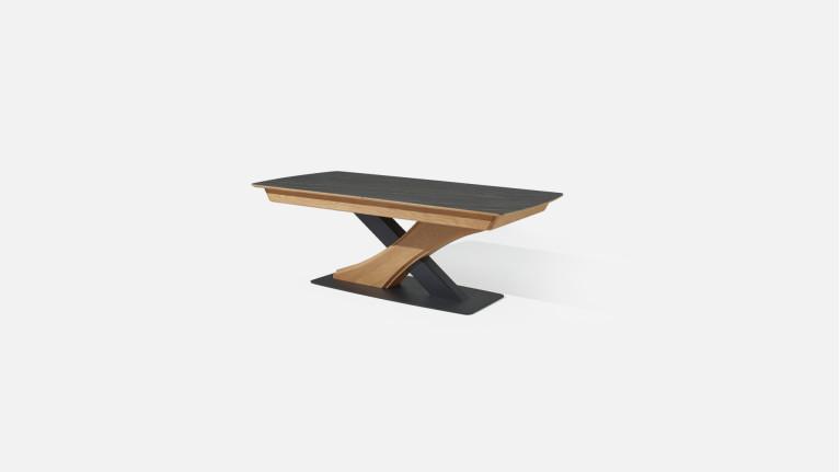 Table extensible CANYON Plateau céramique marbrée et chaleur du chêne