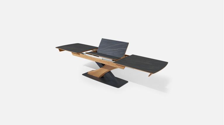 Table extensible CANYON Plateau céramique marbrée et chaleur du chêne