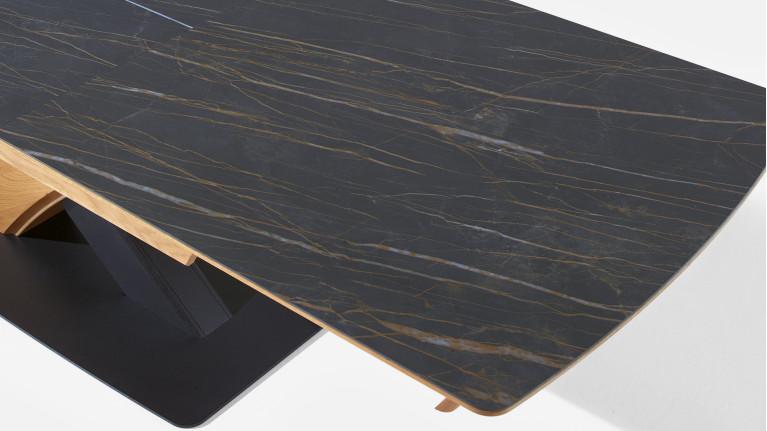 Table extensible CANYON Plateau céramique marbrée et chaleur du chêne