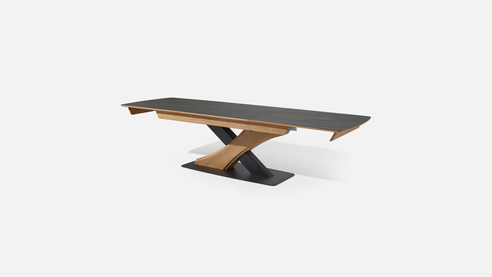 Table extensible CANYON Plateau céramique marbrée et chaleur du chêne