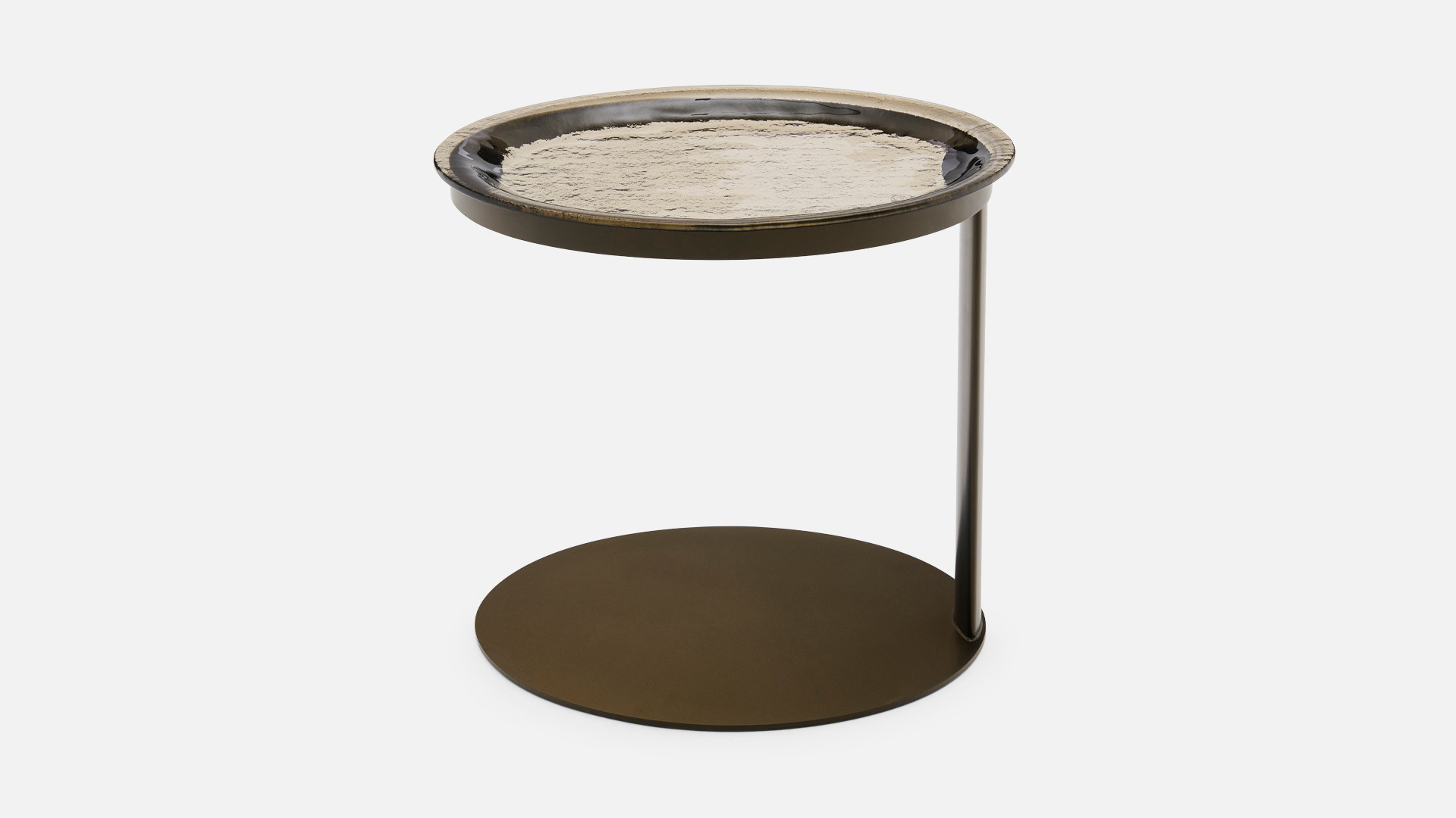 Bout de canapé AURORA verre fusion et fer bronze