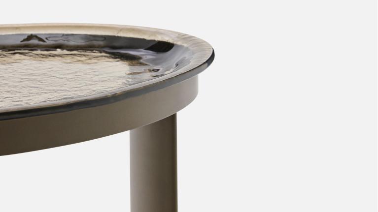 Bout de canapé AURORA verre fusion et fer bronze