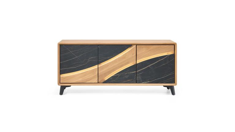 Meuble TV 3 portes CANYON | Bois et céramique marbrée