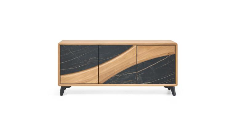 Meuble TV 3 portes CANYON | Bois et céramique marbrée