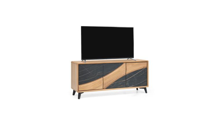 Meuble TV 3 portes CANYON | Bois et céramique marbrée