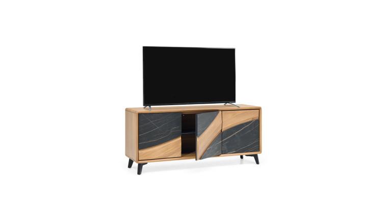 Meuble TV 3 portes CANYON | Bois et céramique marbrée