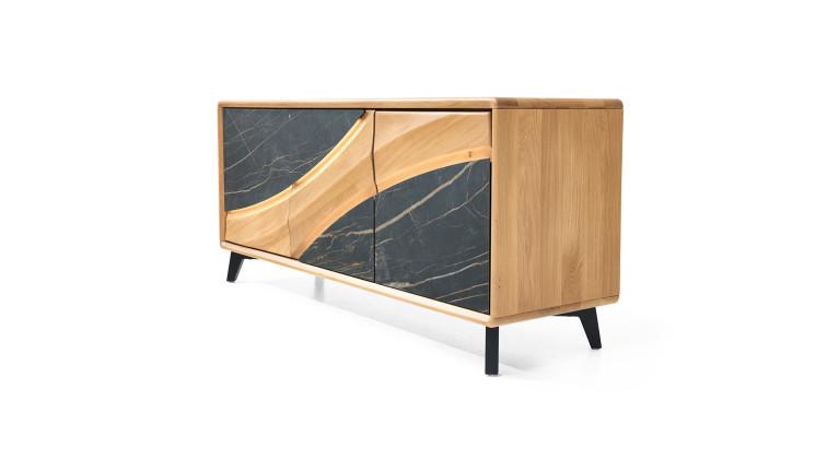 Meuble TV 3 portes CANYON | Bois et céramique marbrée