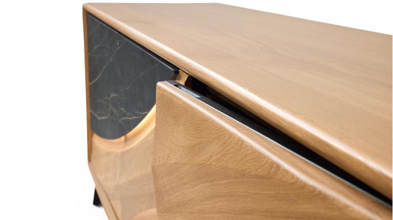 Meuble TV 3 portes CANYON | Bois et céramique marbrée