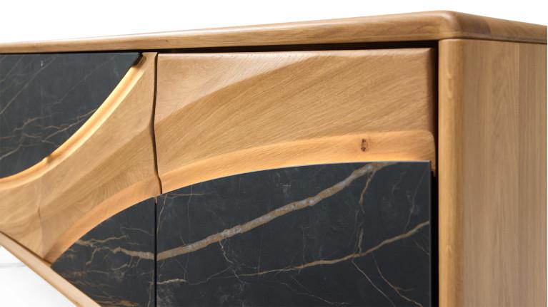 Meuble TV 3 portes CANYON | Bois et céramique marbrée