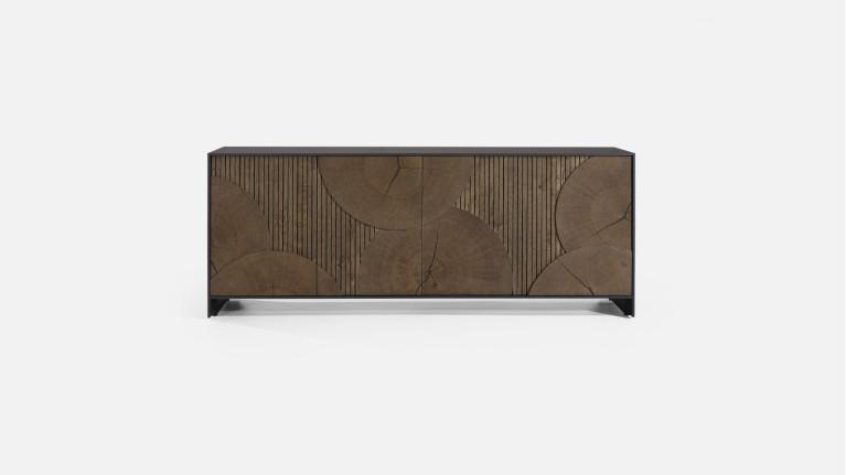 Buffet NEO EQUINOXE – Placage chêne, motifs rondins et éclairage LED