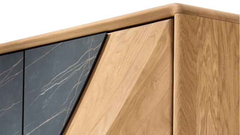 Meuble haut 4 portes CANYON — Céramique marbrée et chaleur du chêne