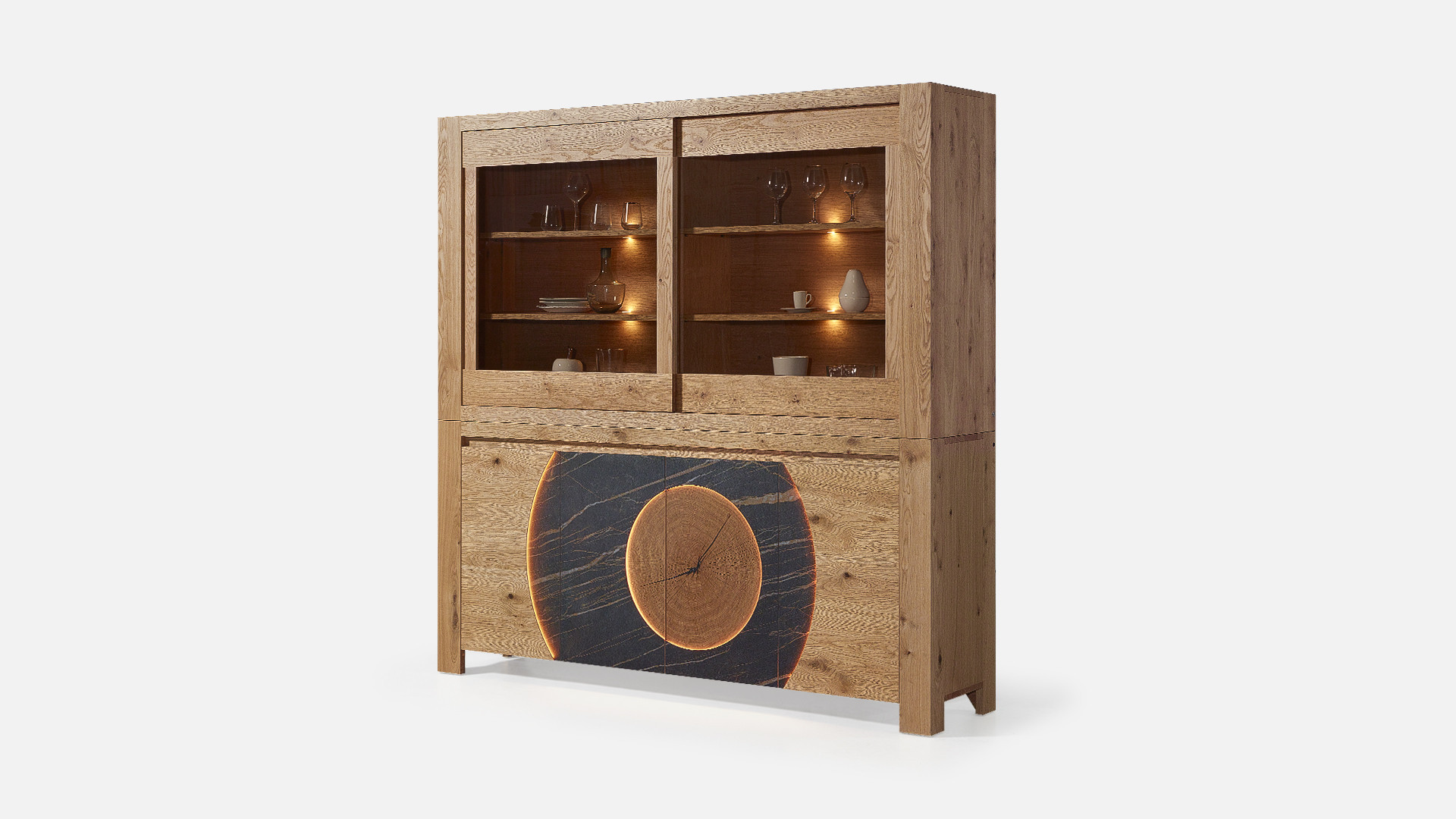 Buffet vaisselier VOGE bois et céramique avec vitrine