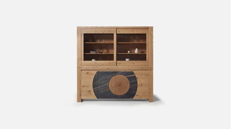 Buffet vaisselier VOGE bois et céramique avec vitrine