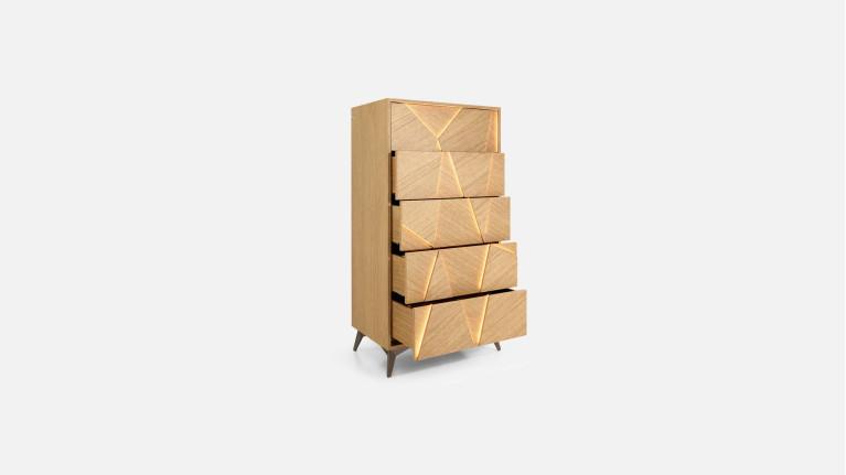 Chiffonnier ECLIPSE façades sculptées et piètement métal