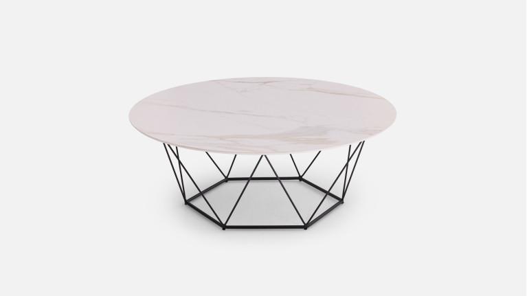Table basse ronde ORION - Plateau céramique et piètement fer noir