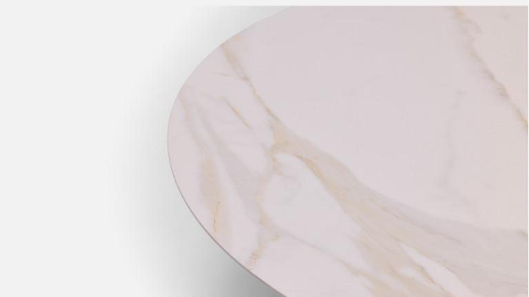 Table basse ronde ORION - Plateau céramique et piètement fer noir