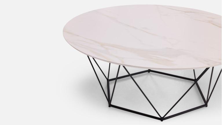 Table basse ronde ORION - Plateau céramique et piètement fer noir