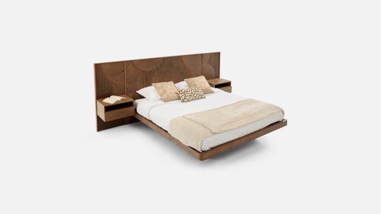 Lit NEO EQUINOXE – Tête de lit rondins, chevets attenants, LED option