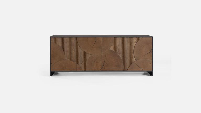 Buffet NEO EQUINOXE – Placage chêne, motifs rondins et éclairage LED