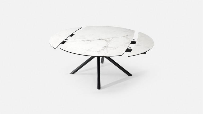 Table extensible STAR, plateau rond céramique, piétement fer