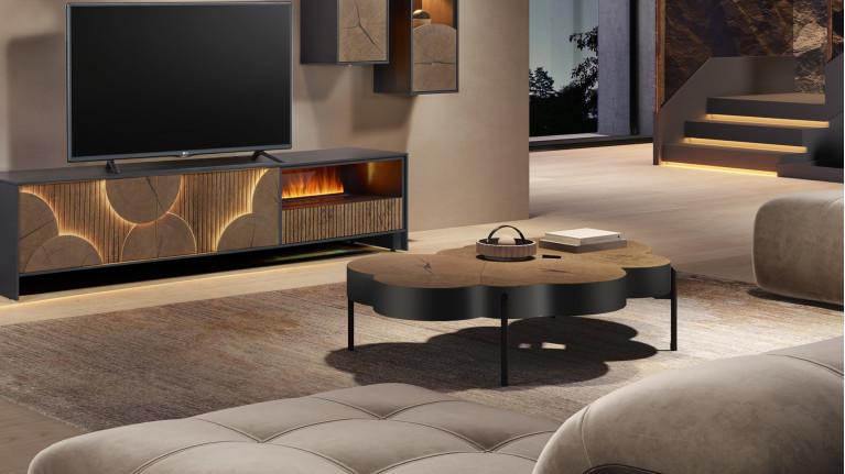 Table basse ROSACE I Douce alliance placage chêne naturel et laque