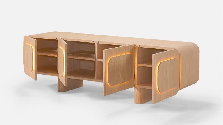 Buffet MINERA bois et placage eucalyptus 4 portes