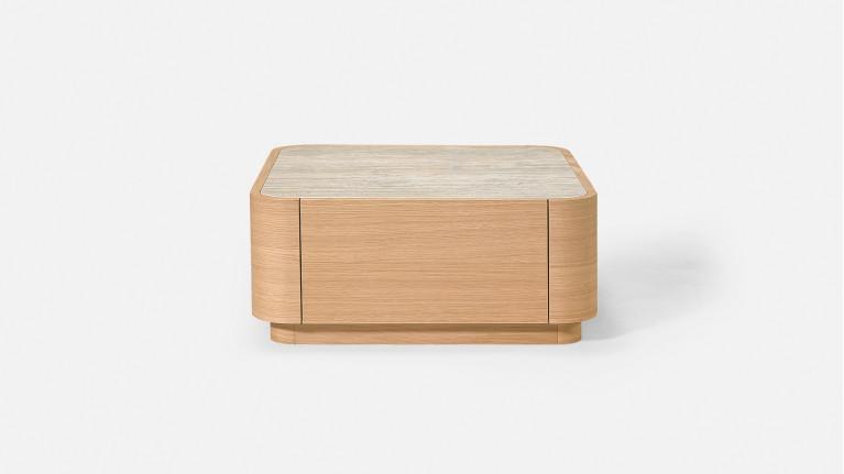 Table basse MINERA bois et placage eucalyptus avec tiroir